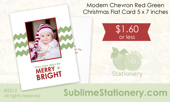 Modern Chevron Red Green Christmas Flat Card